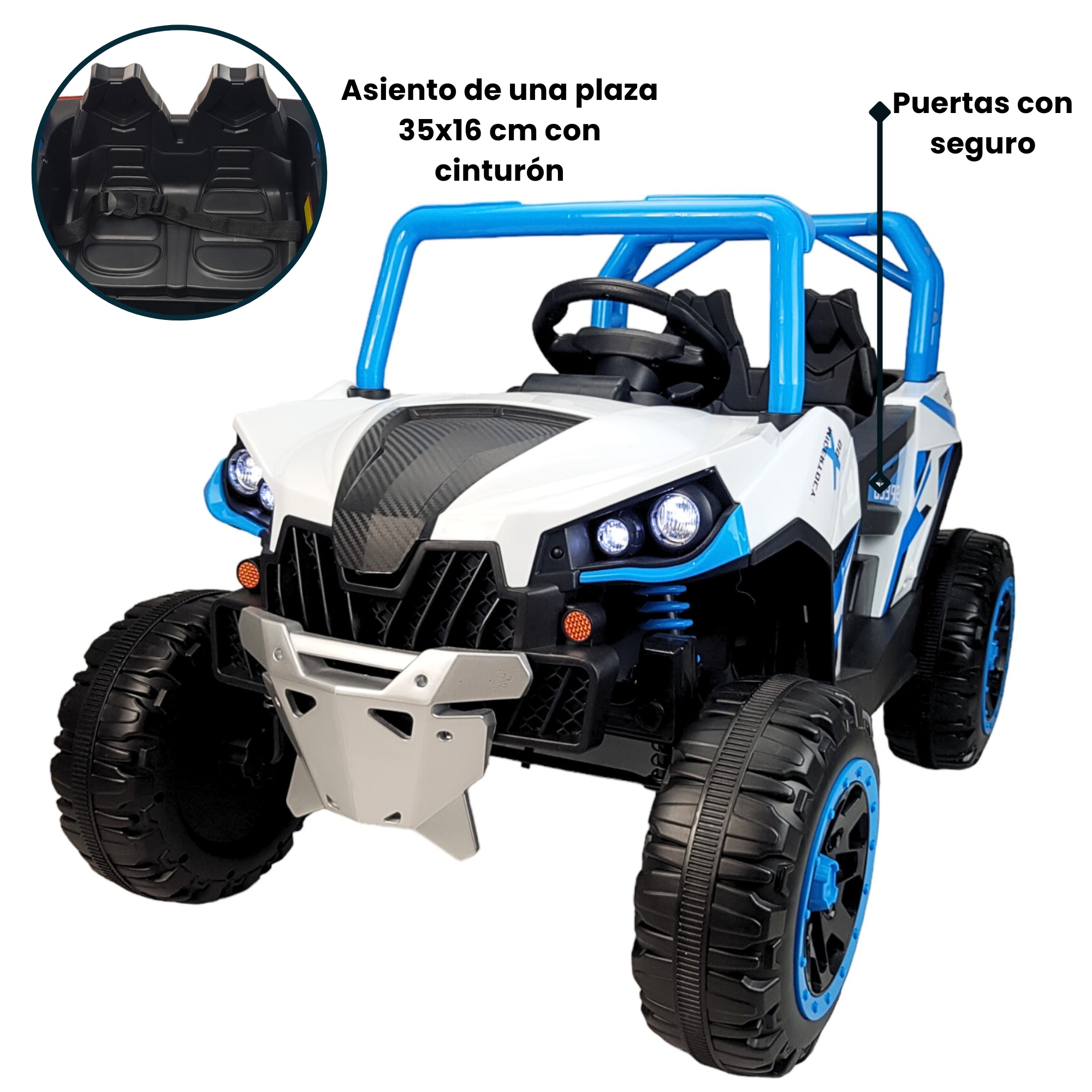 Montable Electrico para Niños Coche con Control Remoto Luz Led 12v - Azul.