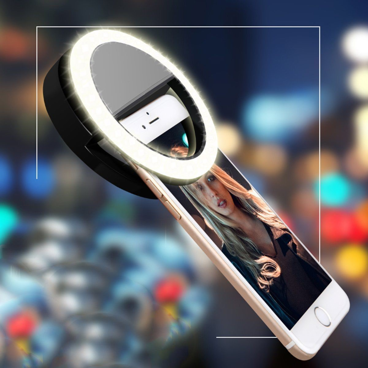 ARO DE LUZ LED PARA CELULAR REDONDO NEGRO