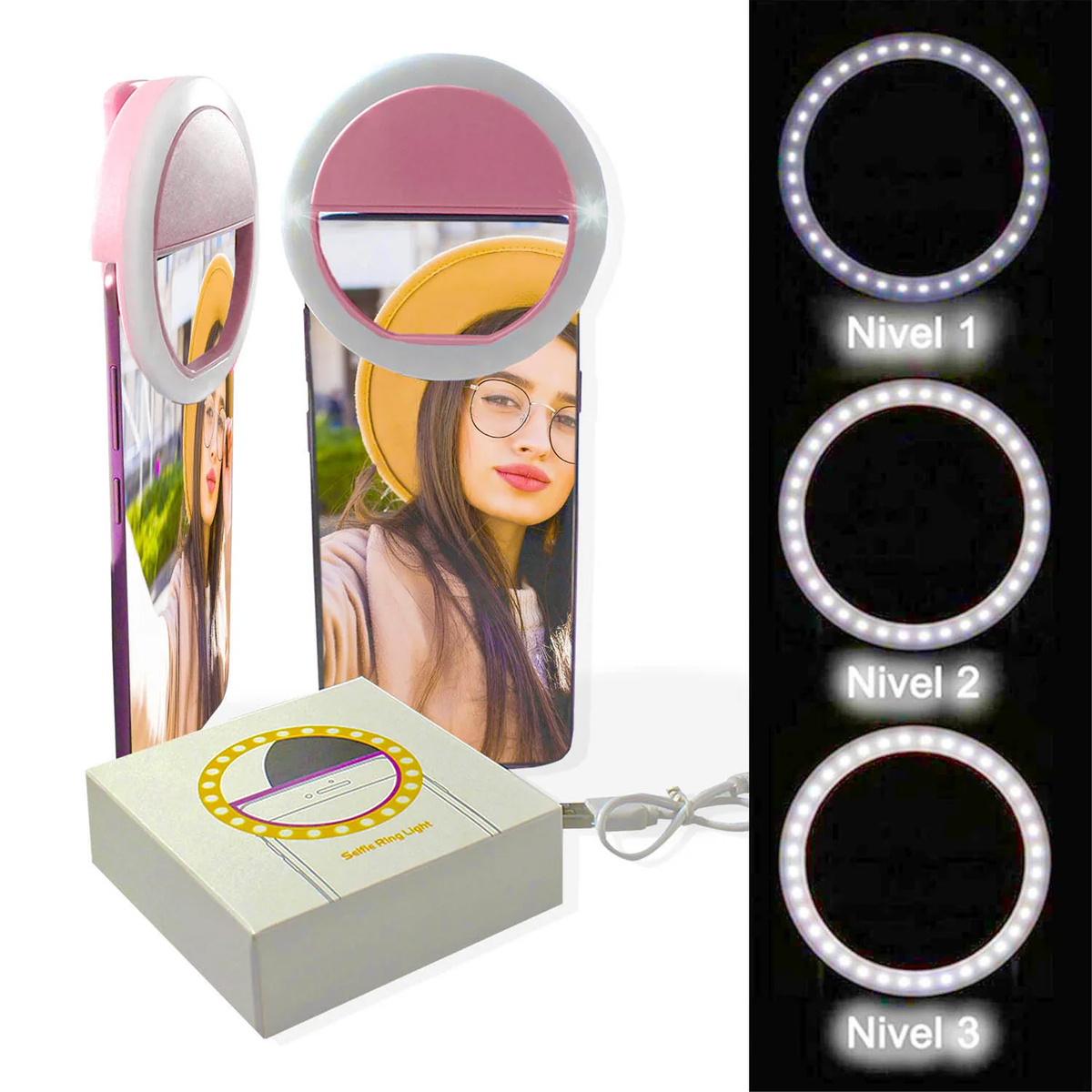 ARO DE LUZ LED PARA CELULAR REDONDO ROSA