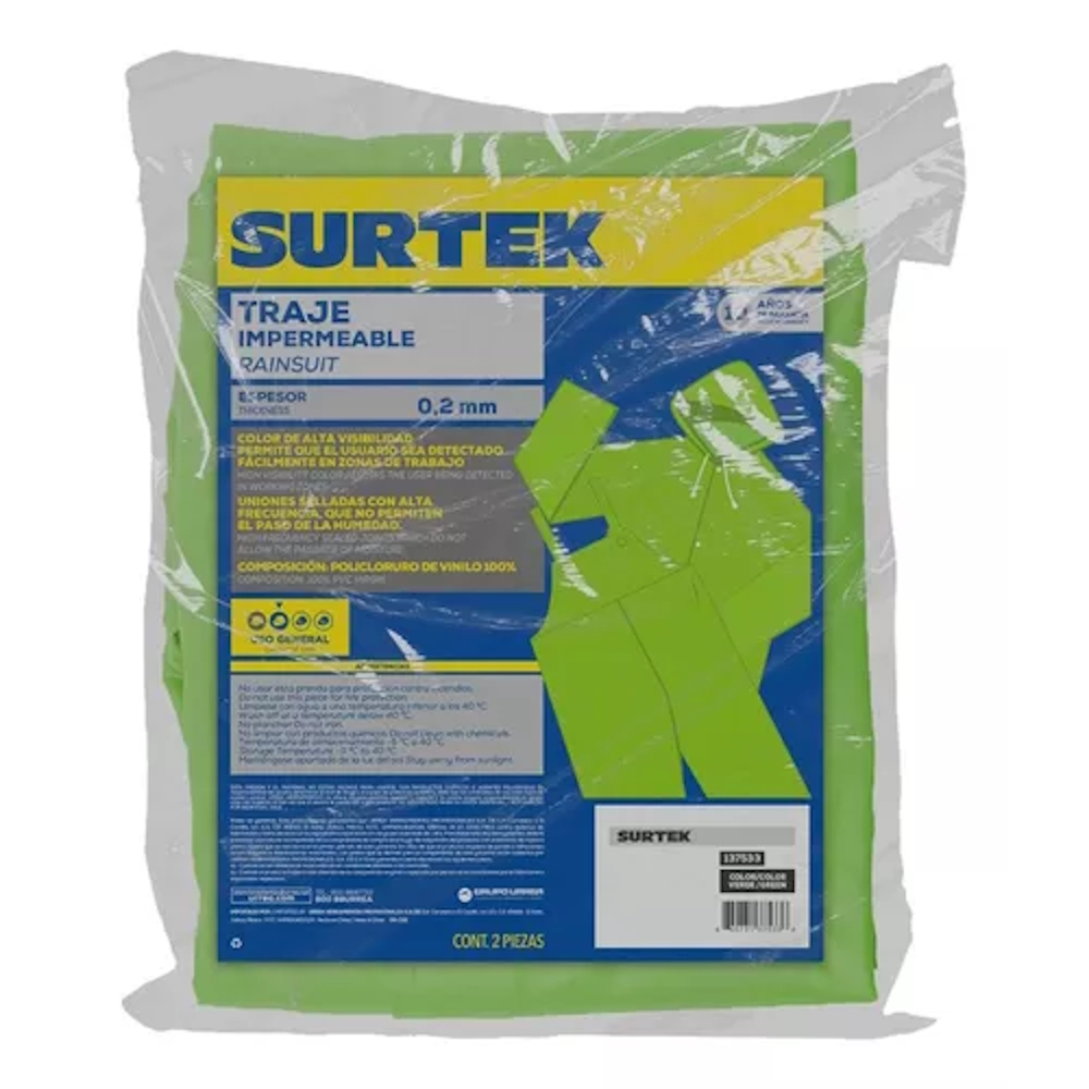 Traje Impermeable De Alta Visibilidad 2 Piezas Surtek Verde Talla G.