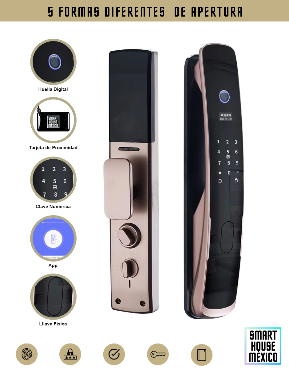 Cerradura Electrónica Wifi De Seguridad con Timbre y 5 Métodos de Apertura - Quantum (Oro Rosa)