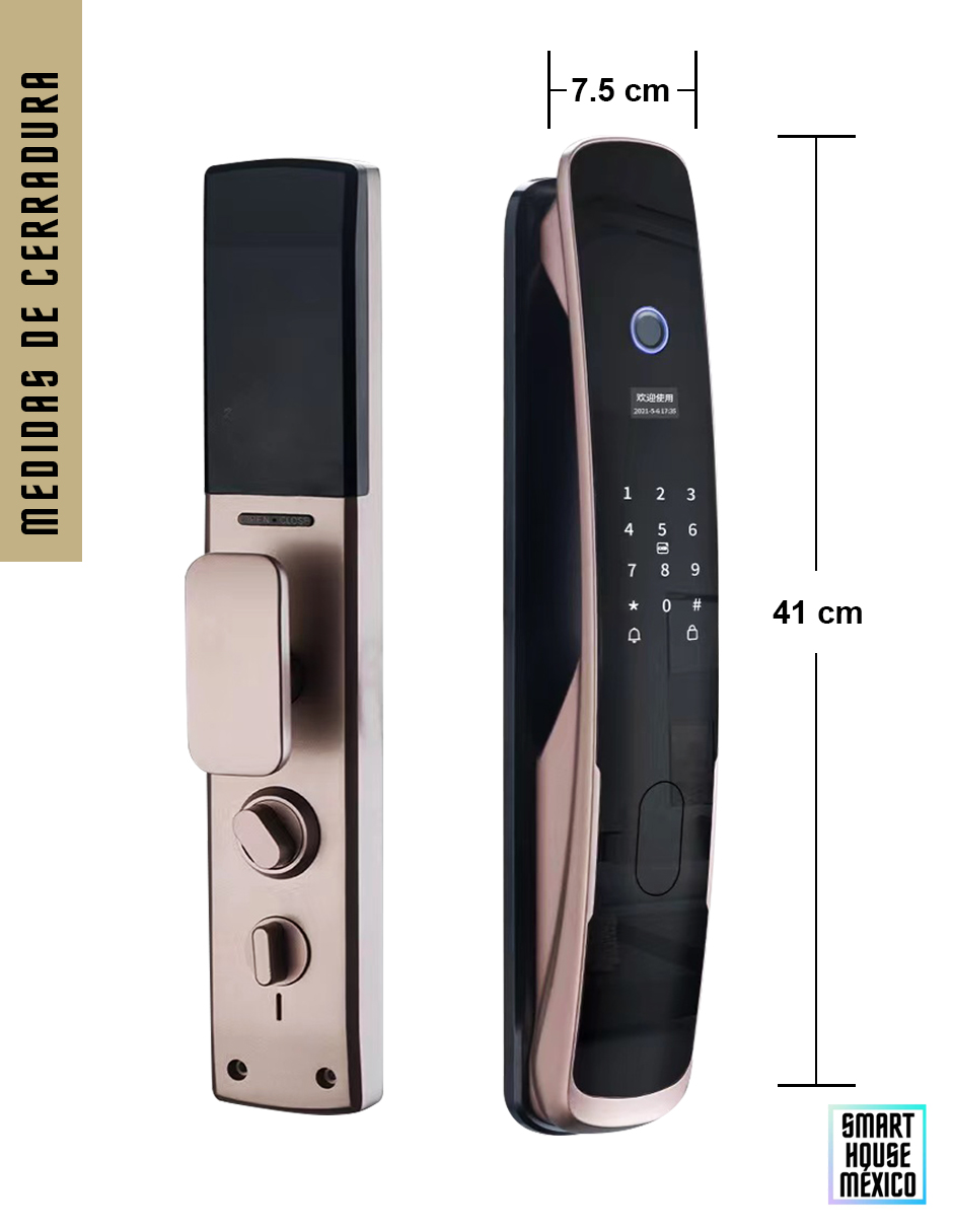 Cerradura Electrónica Wifi De Seguridad con Timbre y 5 Métodos de Apertura - Quantum (Oro Rosa)
