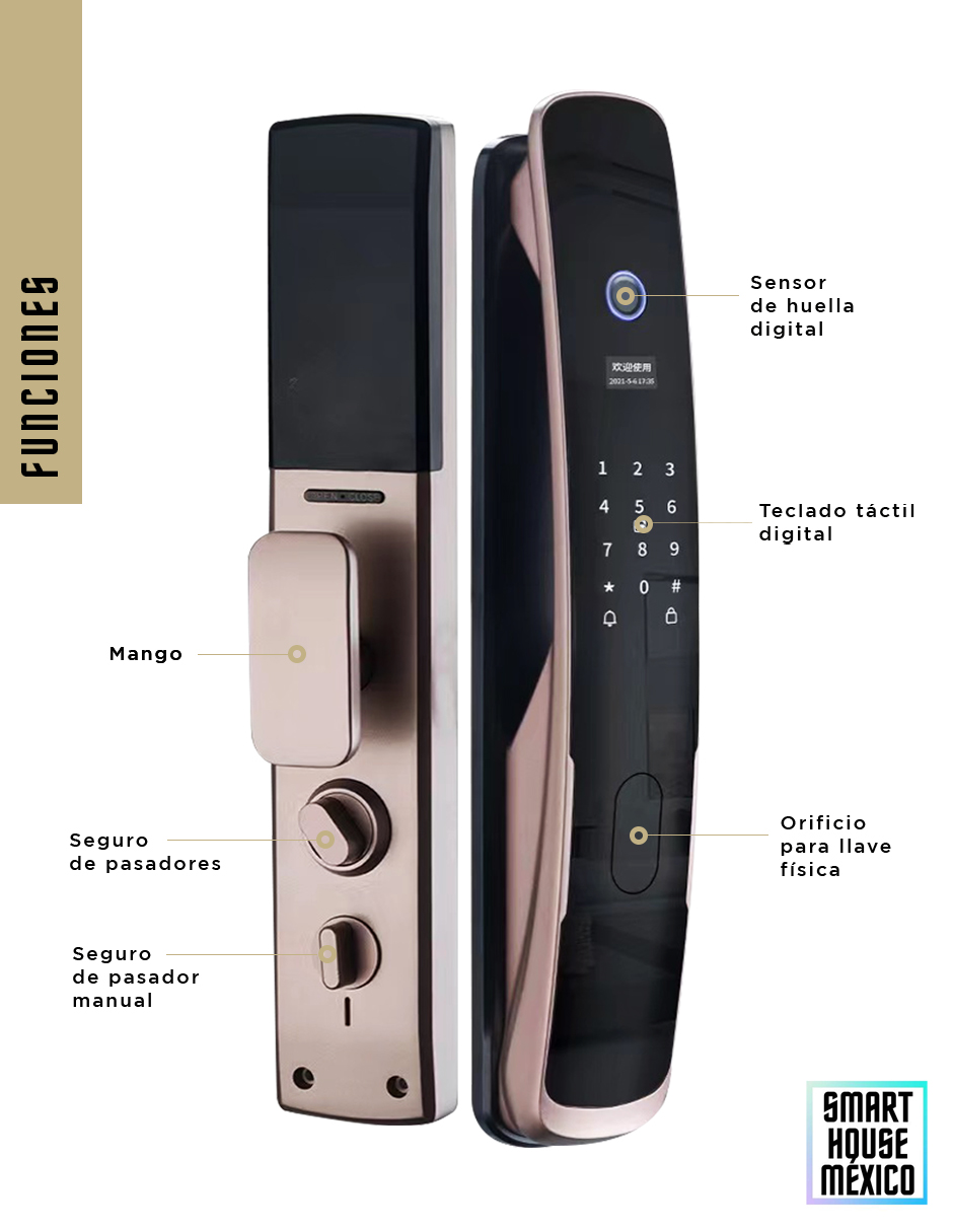 Cerradura Electrónica Wifi De Seguridad con Timbre y 5 Métodos de Apertura - Quantum (Oro Rosa)