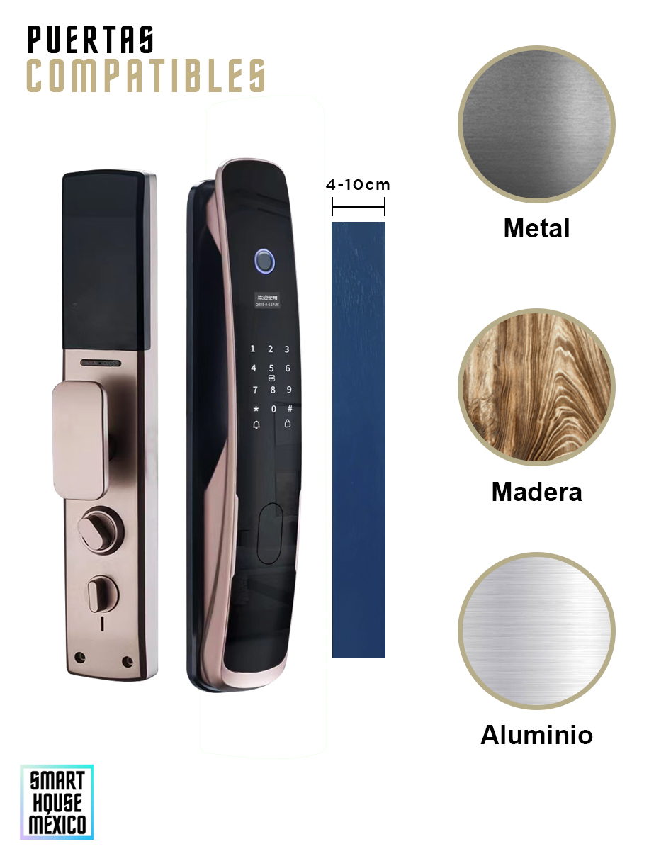 Cerradura Electrónica Wifi De Seguridad con Timbre y 5 Métodos de Apertura - Quantum (Oro Rosa)