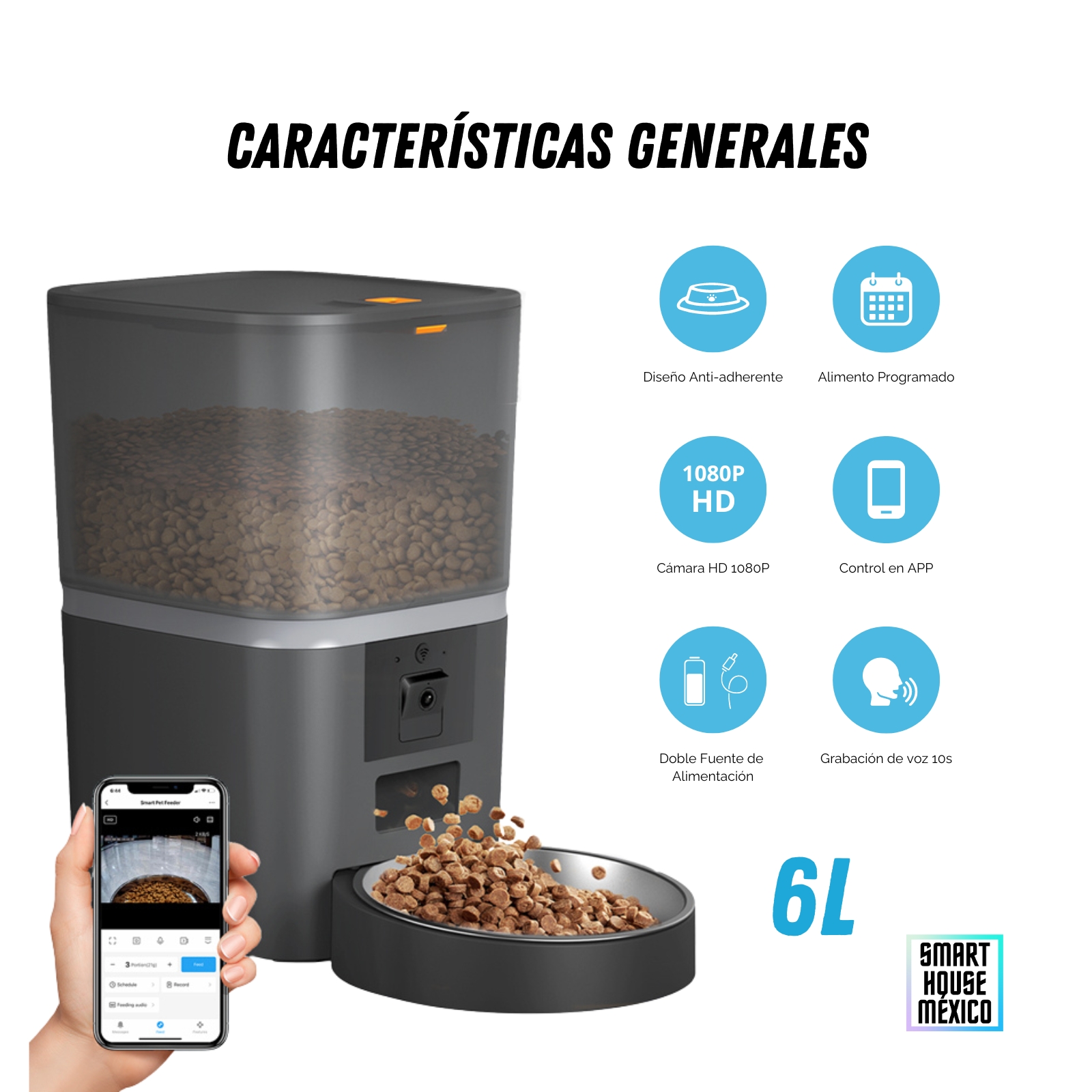 Comedero Inteligente Smart House Nova con Cámara HD para Mascotas (negro)