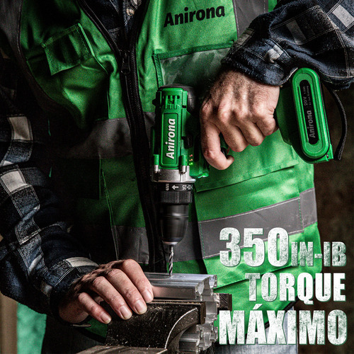 Taladro atornillador inalámbrico de 10mm Anirona AA2015-30 20V + 1 batería de 1.5Ah + accesorios con maletín de transporte.