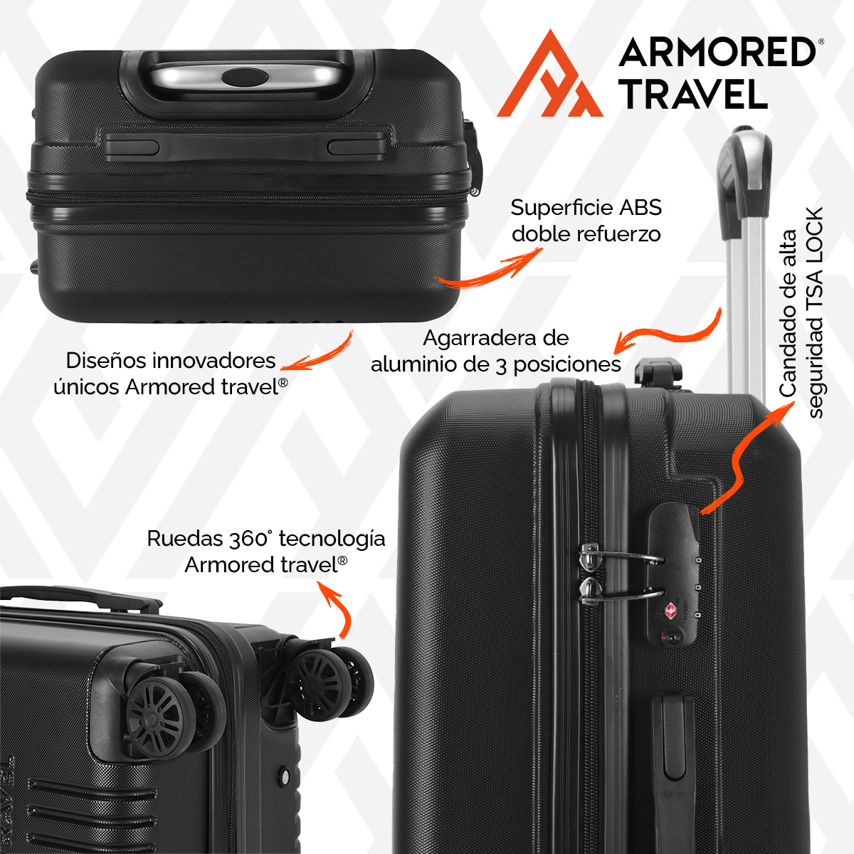 Maleta de viaje Carry On de mano cabina 20 pulgadas 10 kg ABS doble calibre candado de alta seguridad TSA LOCK Stone Armored Travel.