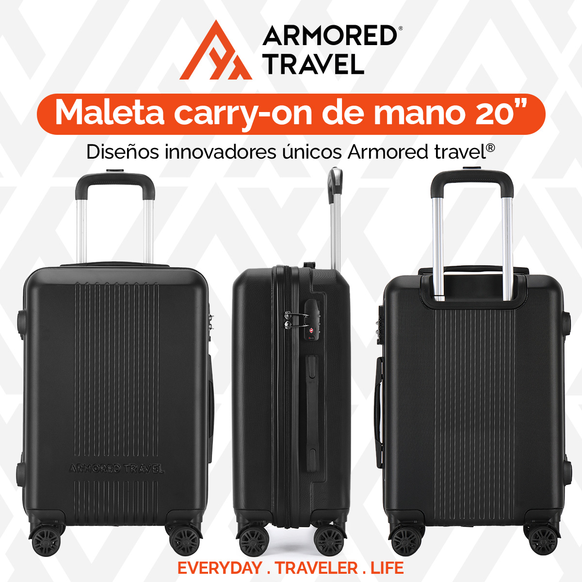 Maleta de viaje Carry On de mano cabina 20 pulgadas 10 kg ABS doble calibre candado de alta seguridad TSA LOCK Stone Armored Travel.