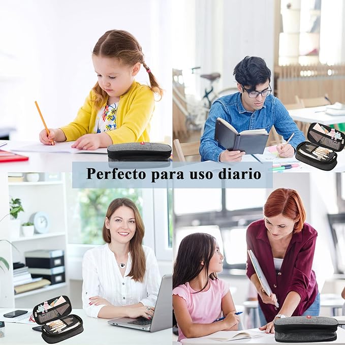 Estuche para Lápices de Grande Capacidad, Lapicera Organizador Expandible, Bolsa de Utiles Oficina, Estucheras Lapiceras Aesthetic para Plumones y Colores, Papelería con Cremallera (Negro).
