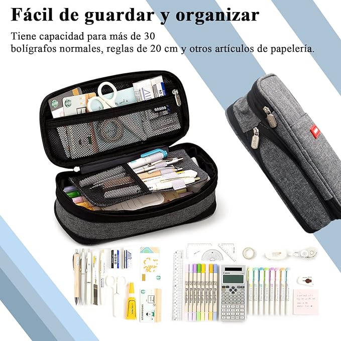 Estuche para Lápices de Grande Capacidad, Lapicera Organizador Expandible, Bolsa de Utiles Oficina, Estucheras Lapiceras Aesthetic para Plumones y Colores, Papelería con Cremallera (Negro).