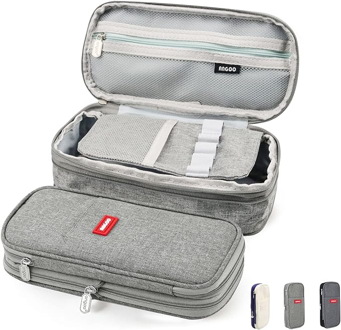 Estuche para Lápices de Grande Capacidad, Lapicera Organizador Expandible, Bolsa de Utiles Oficina, Estucheras Lapiceras Aesthetic para Plumones y Colores, Papelería con Cremallera (Gris).