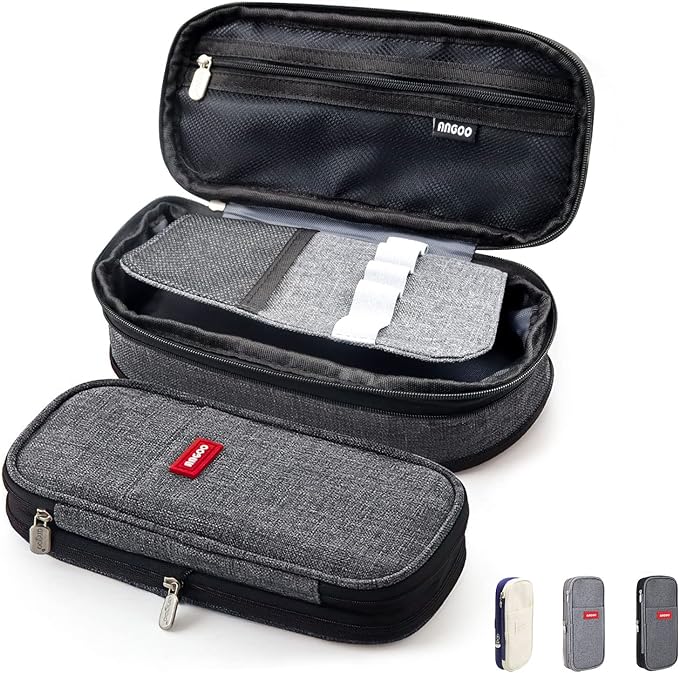 Estuche para Lápices de Grande Capacidad, Lapicera Organizador Expandible, Bolsa de Utiles Oficina, Estucheras Lapiceras Aesthetic para Plumones y Colores, Papelería con Cremallera (Negro).