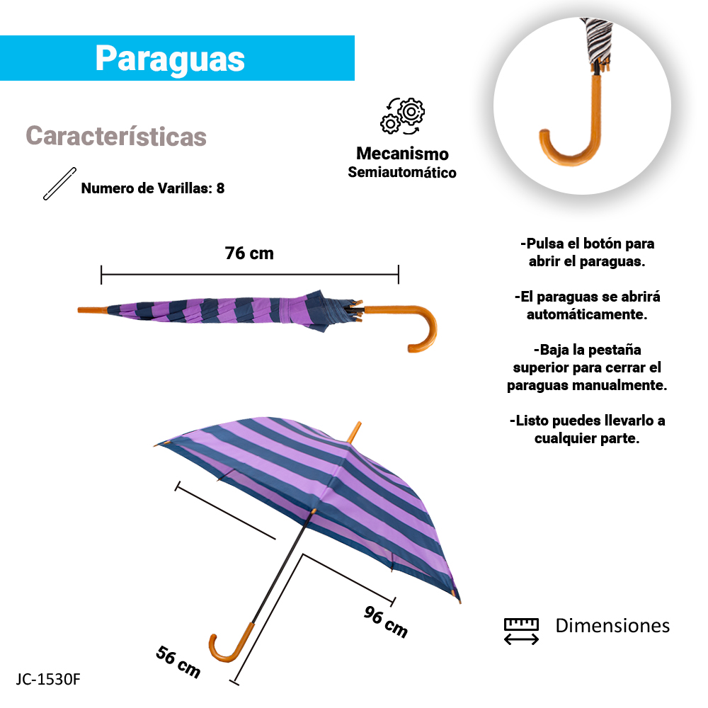 Paraguas Sombrilla De Bastón Semiautomático Estampado Tela Repelente Resistente.