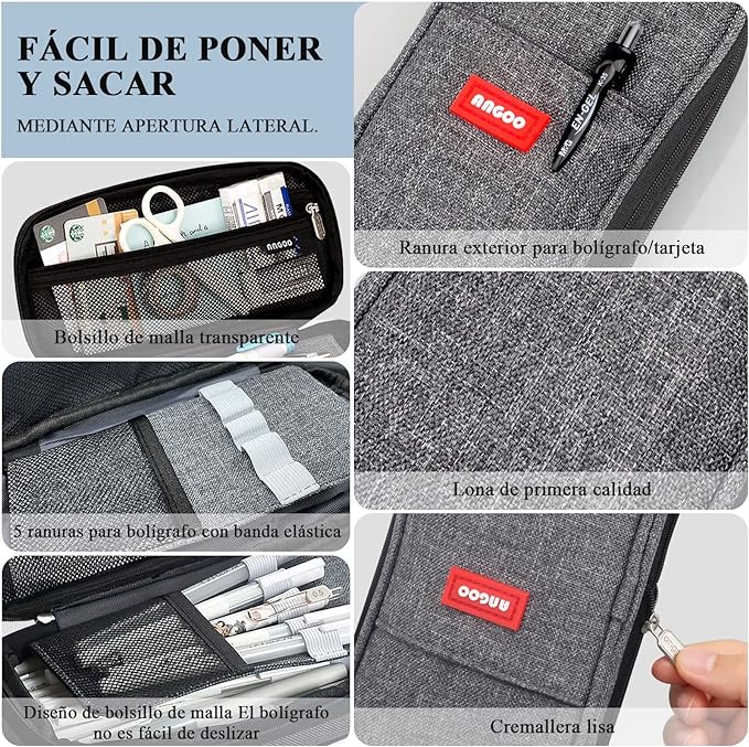 Estuche para Lápices de Grande Capacidad, Lapicera Organizador Expandible, Bolsa de Utiles Oficina, Estucheras Lapiceras Aesthetic para Plumones y Colores, Papelería con Cremallera (Negro).
