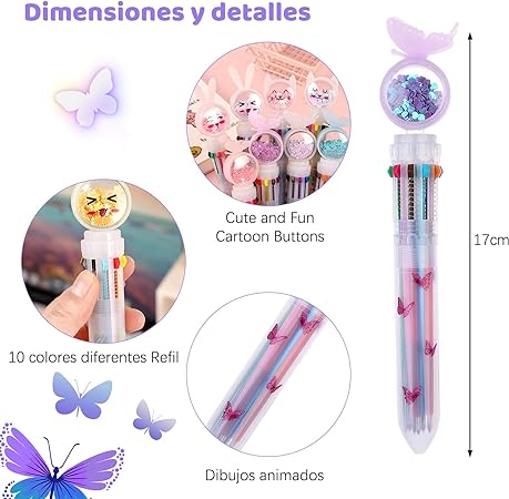 A 12 Pzs Bolígrafos Multicolores 10 en 1 de 0,5 mm, Bolígrafo Retráctil de Colores, Pluma Multicolor de Punta Fina para Oficina Material, Escolar, Estudiantes, Regalo para Niños.