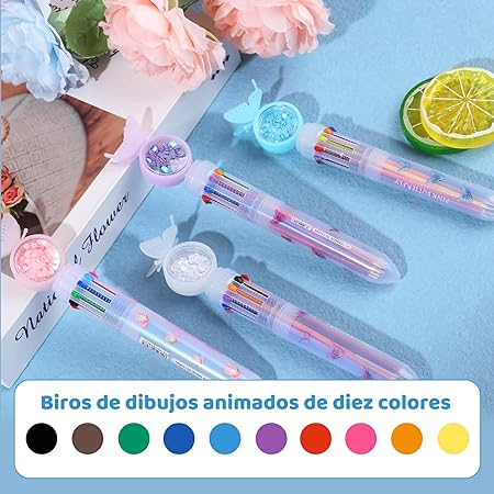 A 12 Pzs Bolígrafos Multicolores 10 en 1 de 0,5 mm, Bolígrafo Retráctil de Colores, Pluma Multicolor de Punta Fina para Oficina Material, Escolar, Estudiantes, Regalo para Niños.