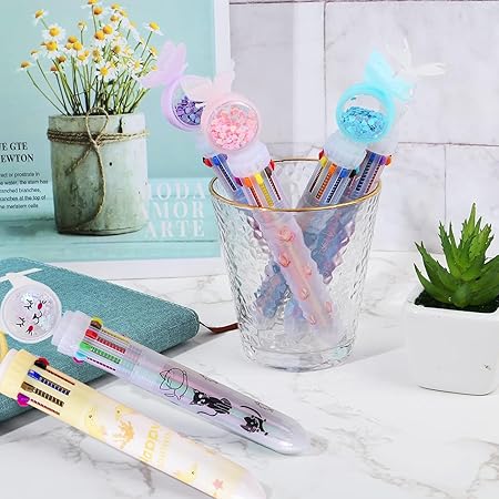 A 12 Pzs Bolígrafos Multicolores 10 en 1 de 0,5 mm, Bolígrafo Retráctil de Colores, Pluma Multicolor de Punta Fina para Oficina Material, Escolar, Estudiantes, Regalo para Niños.