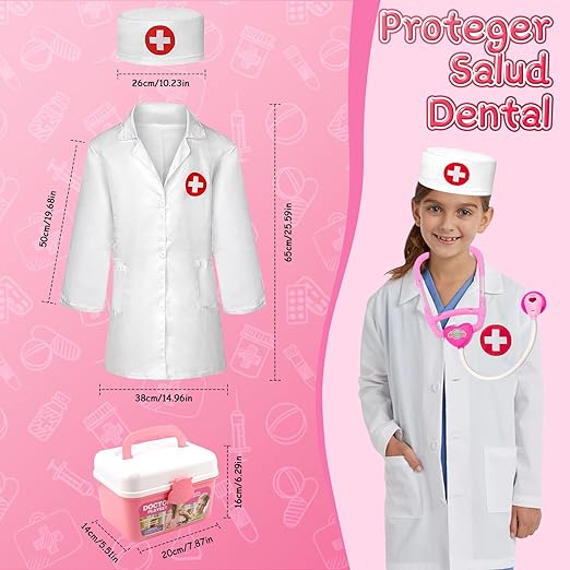 M KITCHEN CHOICE Juego de Doctor para Niños,41Pcs Kit de Doctora Juguetes para Nina,Doctora Juguetes con Luz y Sonido Incluir Estetoscopio,Bata de Laboratorio,Regalos para Niño y Niña de 3+ Años(Rosa).