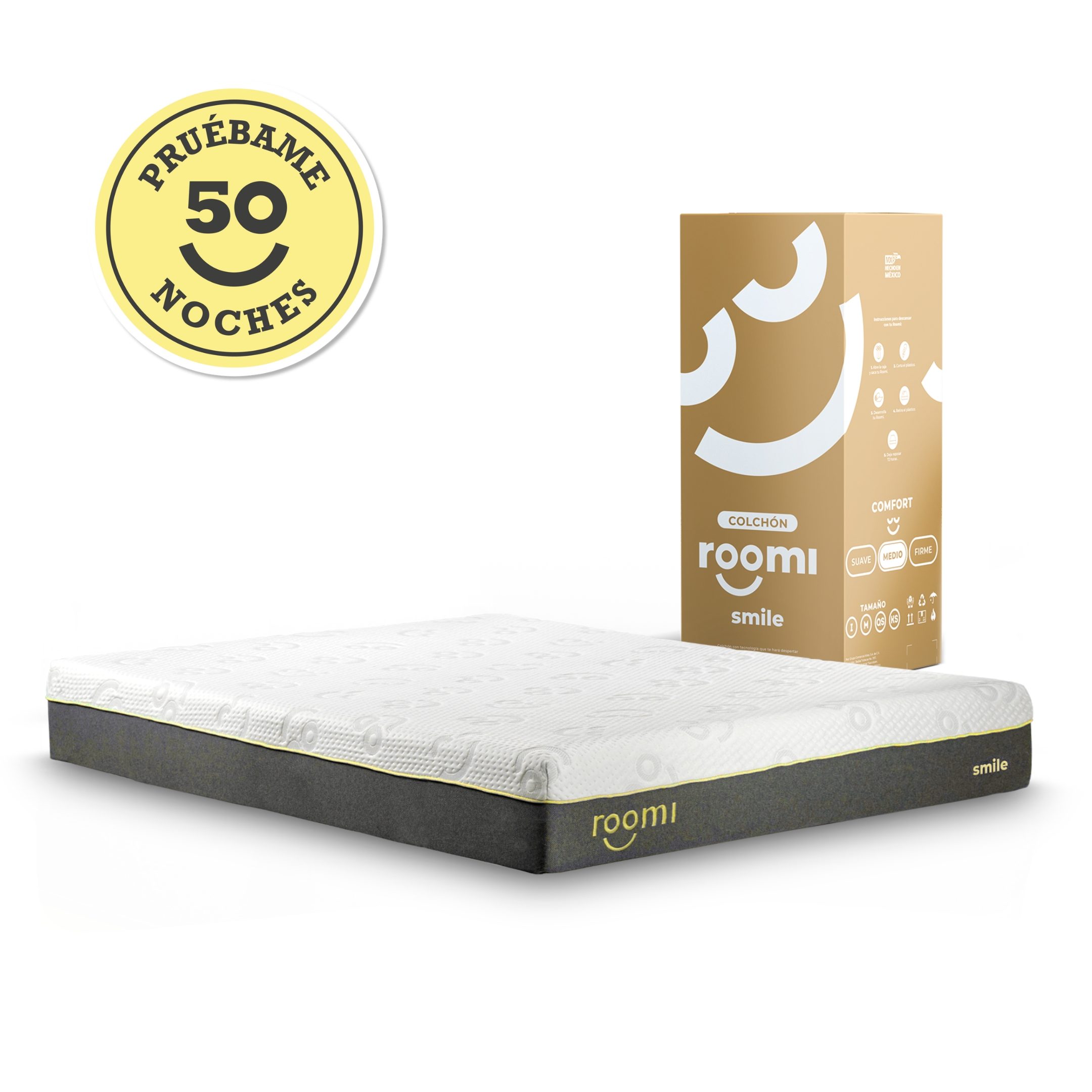 Colchón en Caja Queen Size Roomi Smile De Memory Foam Confort Medio.
