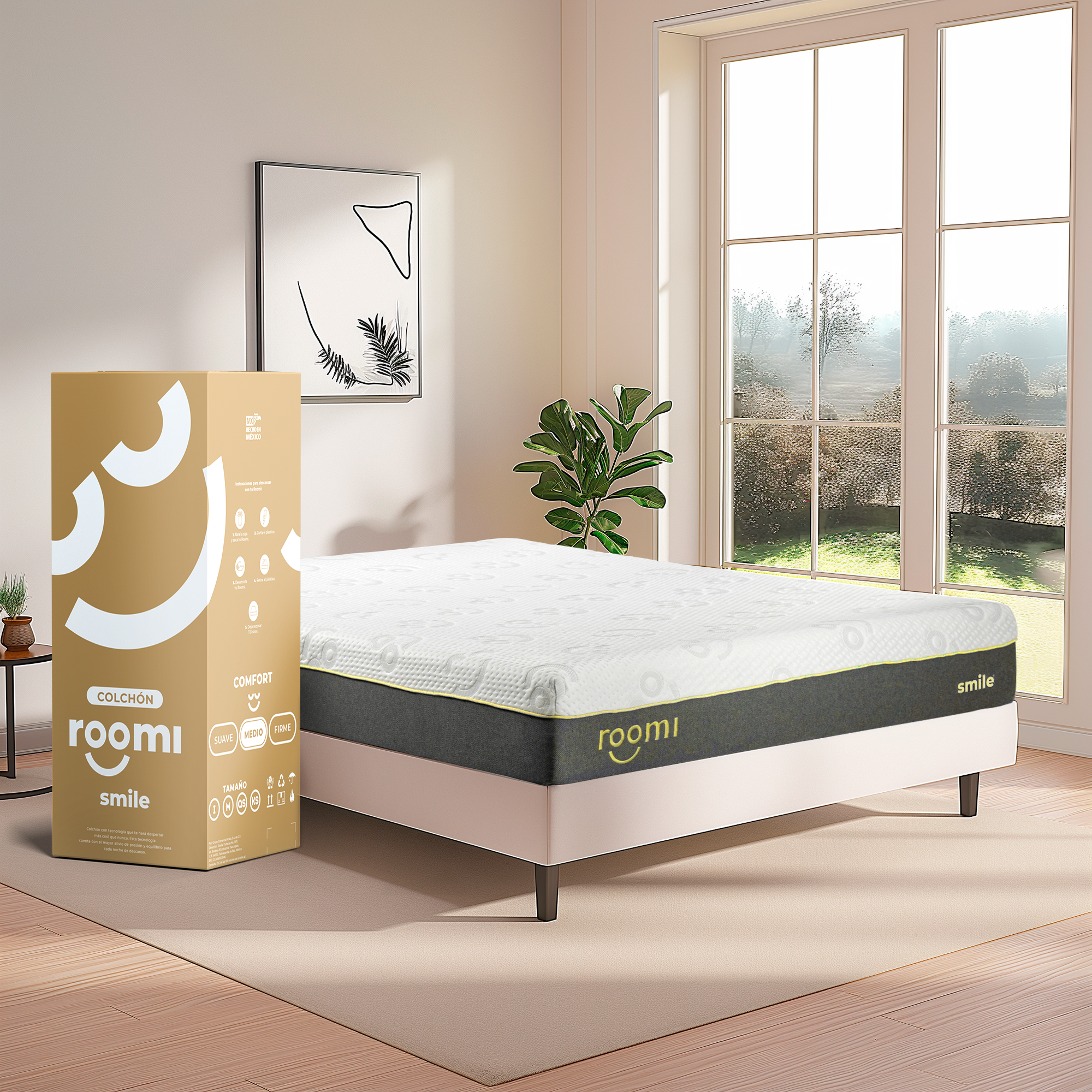 Colchón en Caja Queen Size Roomi Smile De Memory Foam Confort Medio.