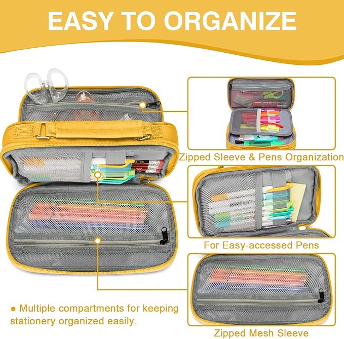 Estuche Grande,VASCHY Estuches Lápices Papelería con Compartimento para Colegio Oficina Trabajo..