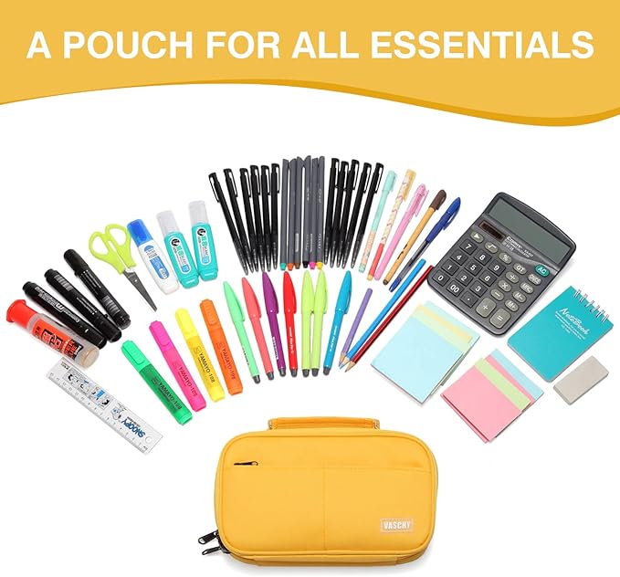 Estuche Grande,VASCHY Estuches Lápices Papelería con Compartimento para Colegio Oficina Trabajo..