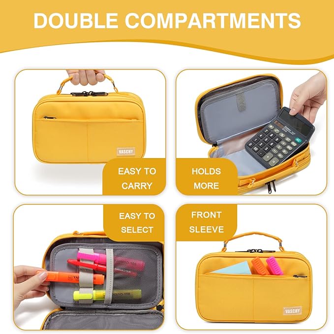 Estuche Grande,VASCHY Estuches Lápices Papelería con Compartimento para Colegio Oficina Trabajo..