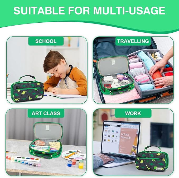 Estuche Grande, VASCHY Estuche para Lápices Portalápices Lápiz Organizador Oficina Papelería Bolsa Grande para Bolígrafos para Niños Adultos, Dinosaurio Verde.