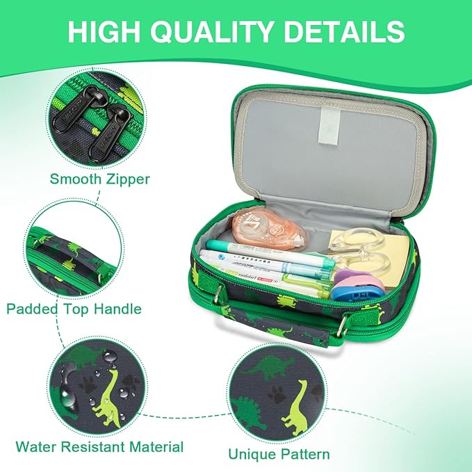 Estuche Grande, VASCHY Estuche para Lápices Portalápices Lápiz Organizador Oficina Papelería Bolsa Grande para Bolígrafos para Niños Adultos, Dinosaurio Verde.