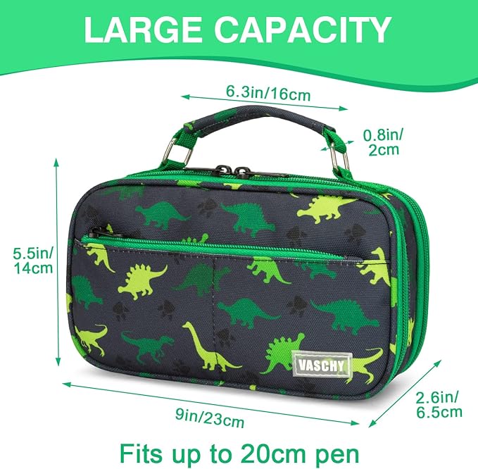Estuche Grande, VASCHY Estuche para Lápices Portalápices Lápiz Organizador Oficina Papelería Bolsa Grande para Bolígrafos para Niños Adultos, Dinosaurio Verde.