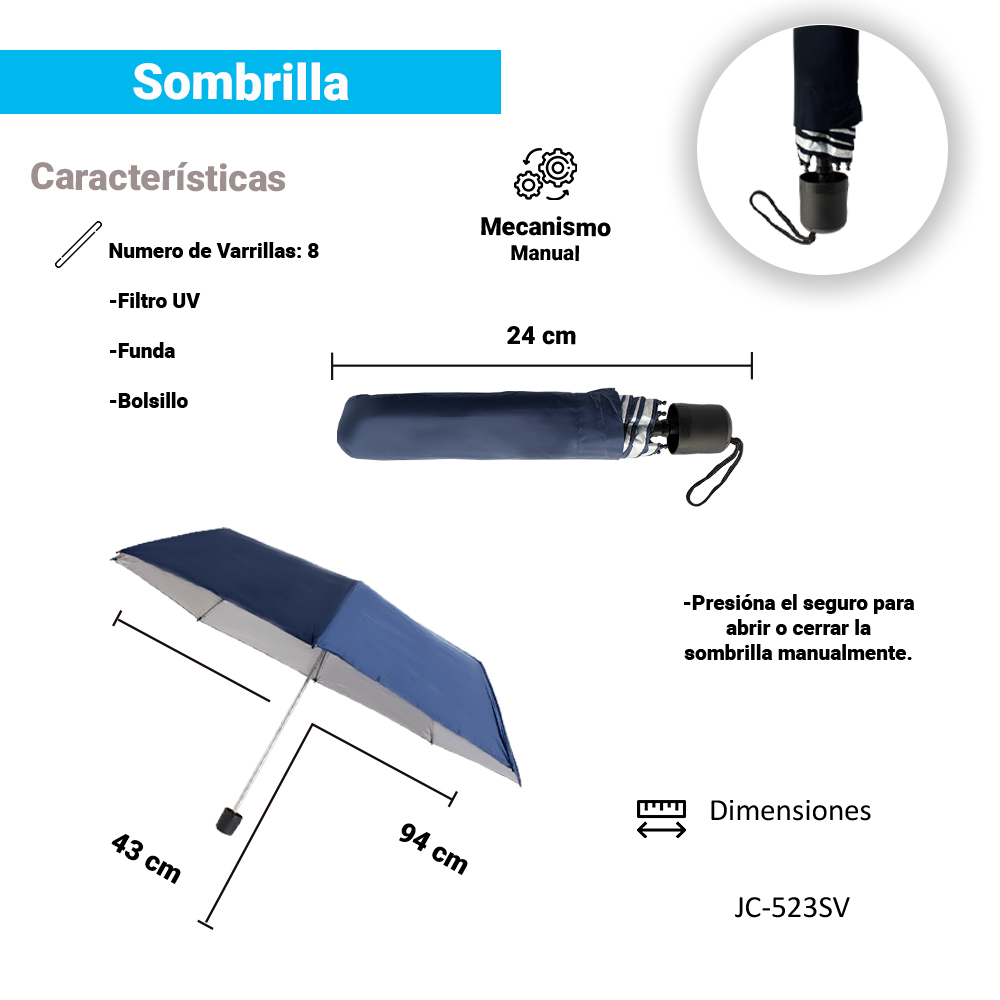 Paraguas Unisex Premium XL Reforzado 8 varillas Resistente a Vientos y Lluvias Fuertes, Mango Ergonómico y automático con funda incluida, Fácil de Transportar.