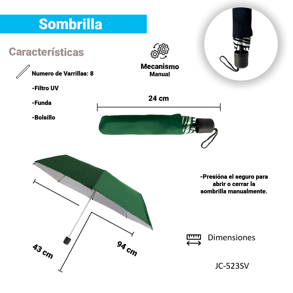 Paraguas Unisex Premium XL Reforzado 8 varillas Resistente a Vientos y Lluvias Fuertes, Mango Ergonómico y automático con funda incluida, Fácil de Transportar.