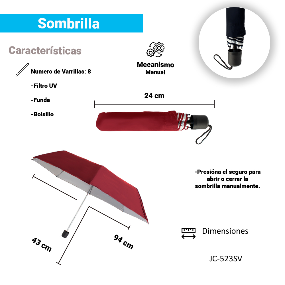 Paraguas Unisex Premium XL Reforzado 8 varillas Resistente a Vientos y Lluvias Fuertes, Mango Ergonómico y automático con funda incluida, Fácil de Transportar.