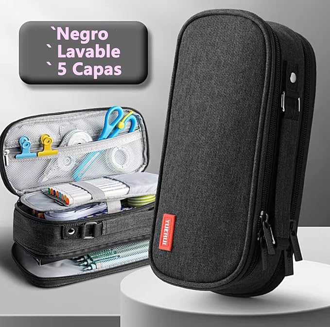 Estuche para Lapices de Gran Capacidad Multifuncional, Lapices Organizador Portátil de Accesorios Electrónicos, Estuche Lapiceras Expandible, Bolsa de Utiles Oficina, para Oficina, Trabajo, Negro.