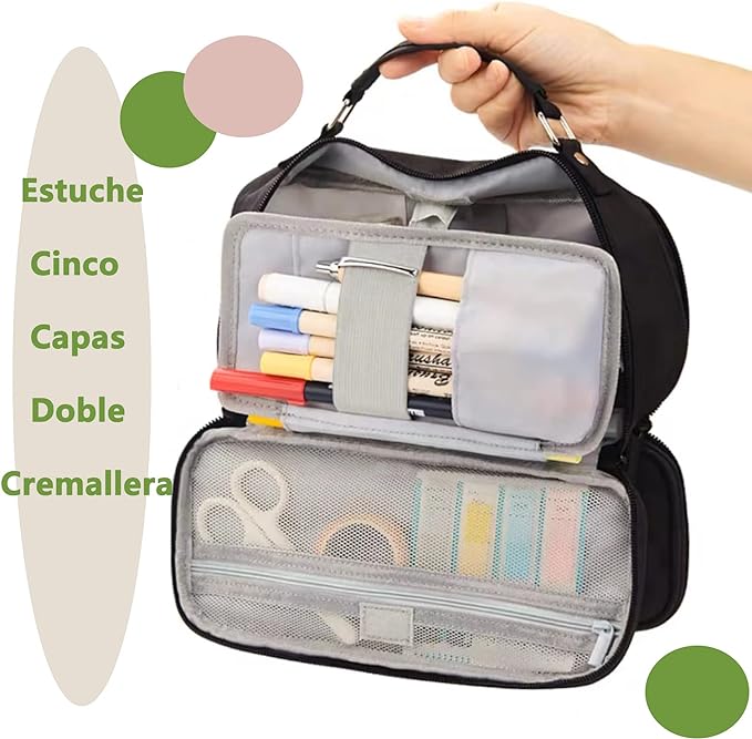 Estuche para Lapices de Gran Capacidad Multifuncional, Lapices Organizador Portátil de Accesorios Electrónicos, Estuche Lapiceras Expandible, Bolsa de Utiles Oficina, para Oficina, Trabajo, Negro.