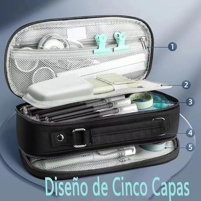 Estuche para Lapices de Gran Capacidad Multifuncional, Lapices Organizador Portátil de Accesorios Electrónicos, Estuche Lapiceras Expandible, Bolsa de Utiles Oficina, para Oficina, Trabajo, Negro.