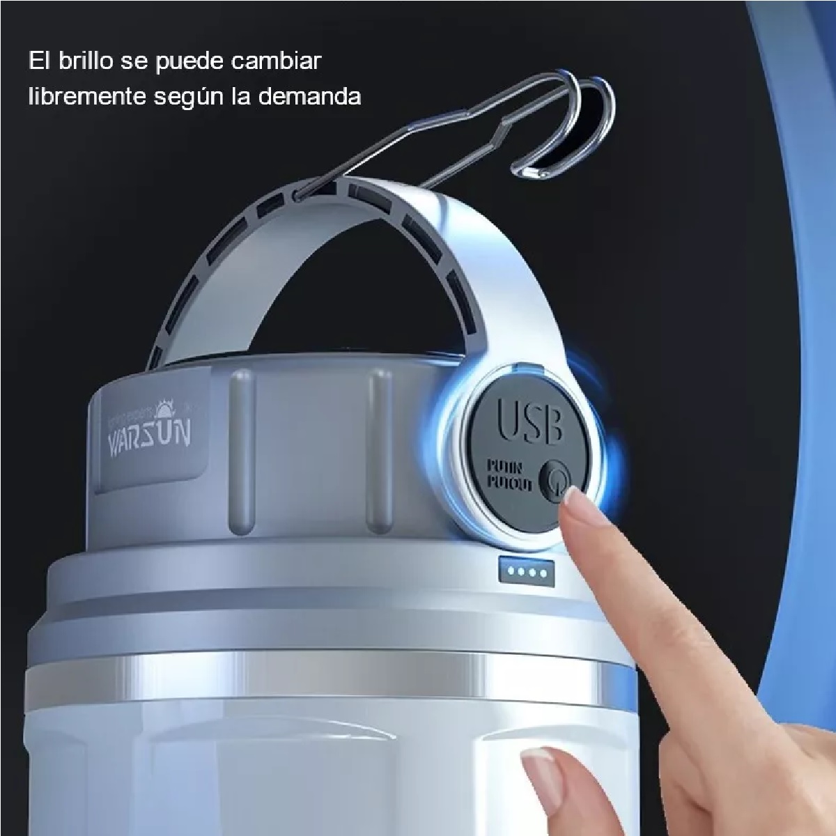Lámpara Recargable Solar Linterna Camping Led Para Acampar Gris.