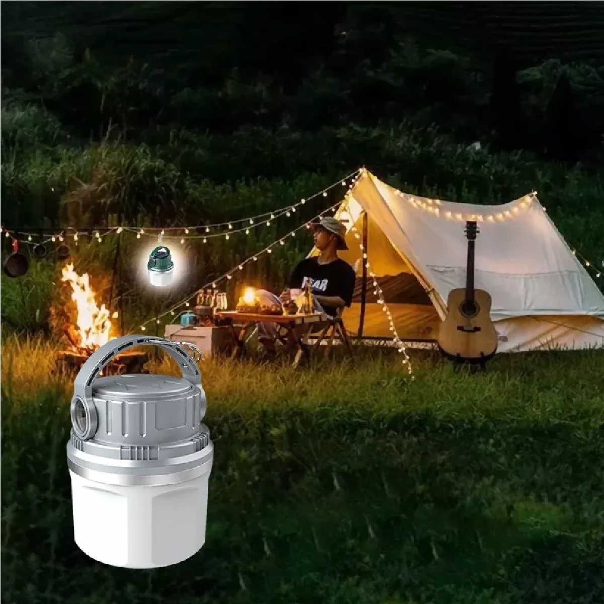 Lámpara Recargable Solar Linterna Camping Led Para Acampar Gris.