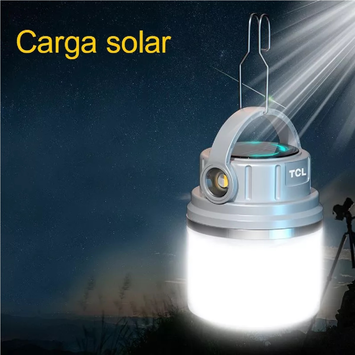 Lámpara Recargable Solar Linterna Camping Led Para Acampar Gris.