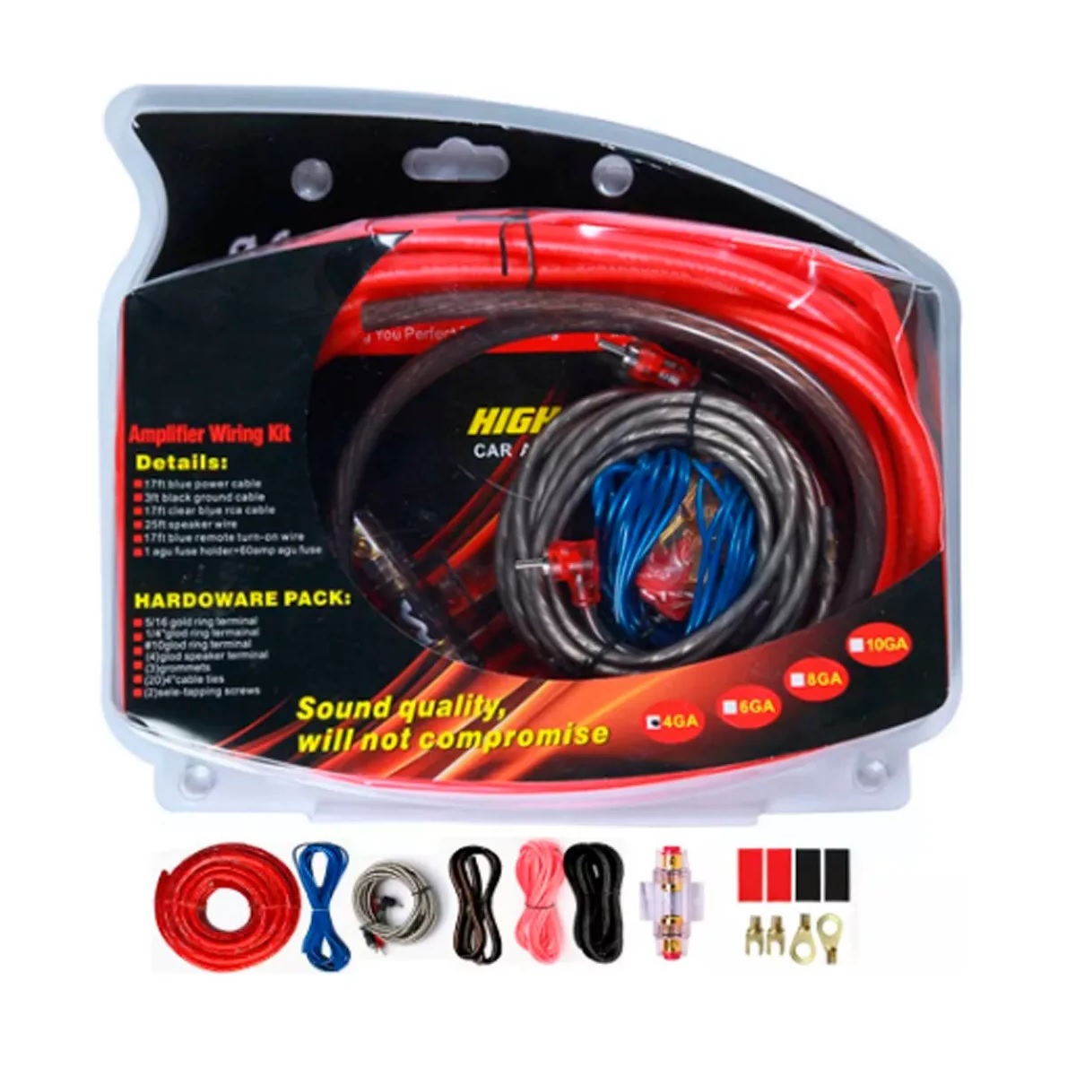Kit Amplificador Instalacion Cable Rca Audio Auto 4ga.
