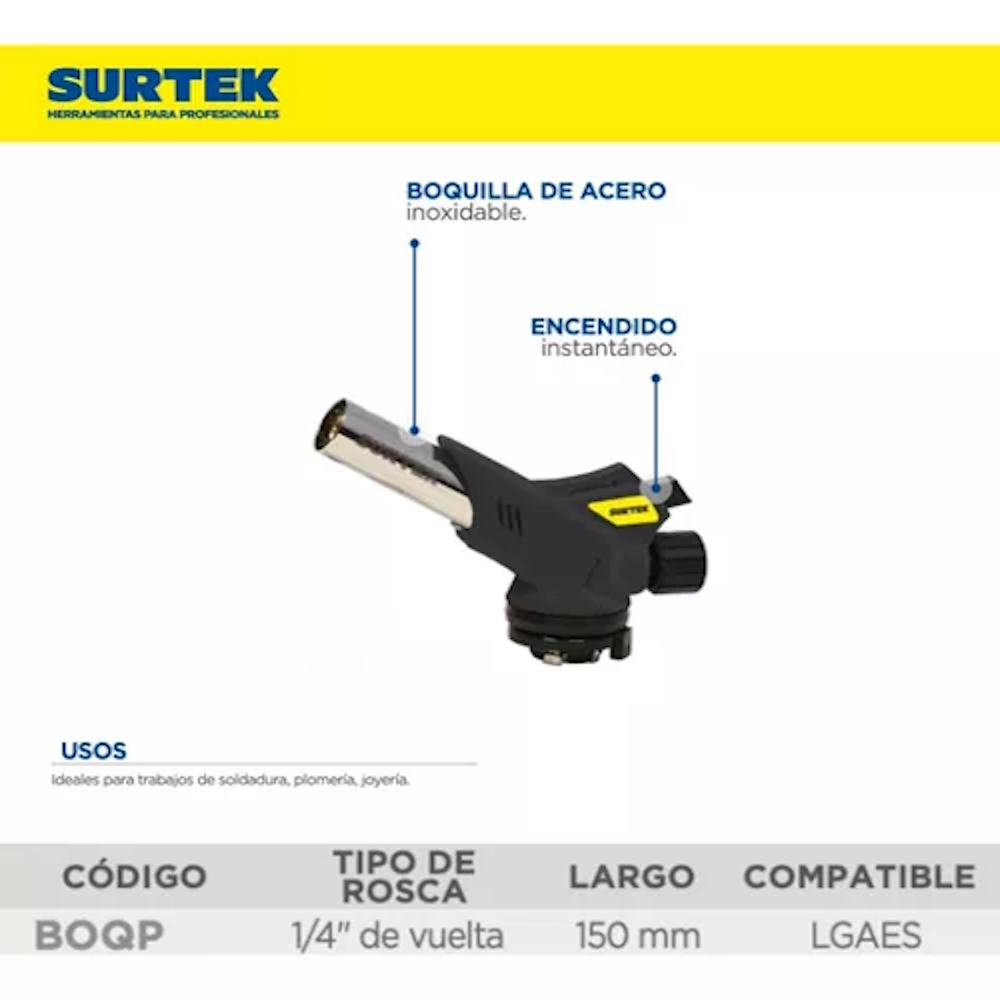 Boquilla Para Lata De Gas Encendido Eléctrico Soplete Surtek.
