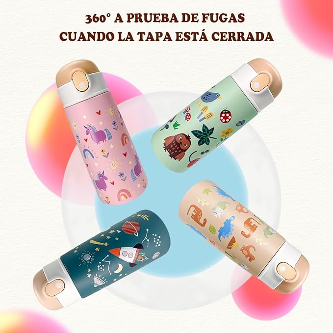 Termo Acero Inoxidable para Niño 16 Oz, EASYTAO Térmica de Botella para Agua 500ml con Tapa de Pajita, Taza Termo de Doble Pared a Prueba de Fugas, Caliente Agua Fría o Caliente (Verde).