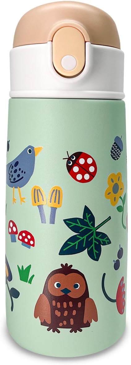 Termo Acero Inoxidable para Niño 16 Oz, EASYTAO Térmica de Botella para Agua 500ml con Tapa de Pajita, Taza Termo de Doble Pared a Prueba de Fugas, Caliente Agua Fría o Caliente (Verde).