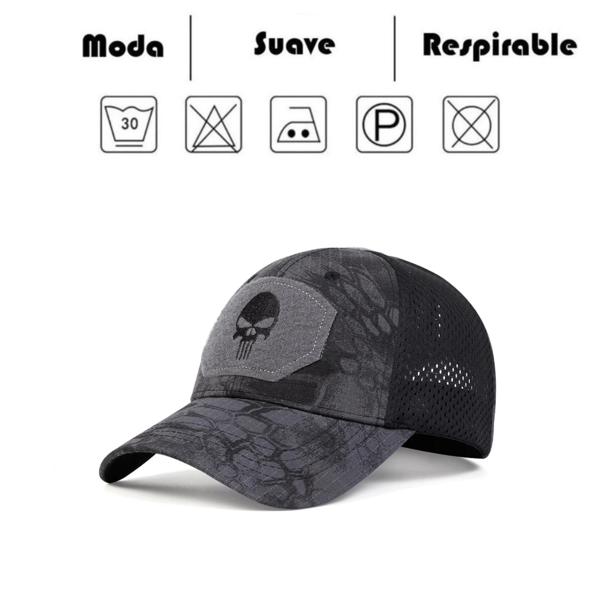 Gorra cráneo negro gris táctico bordado sombreros deporte moto bici ajustables contra el solar ropa.