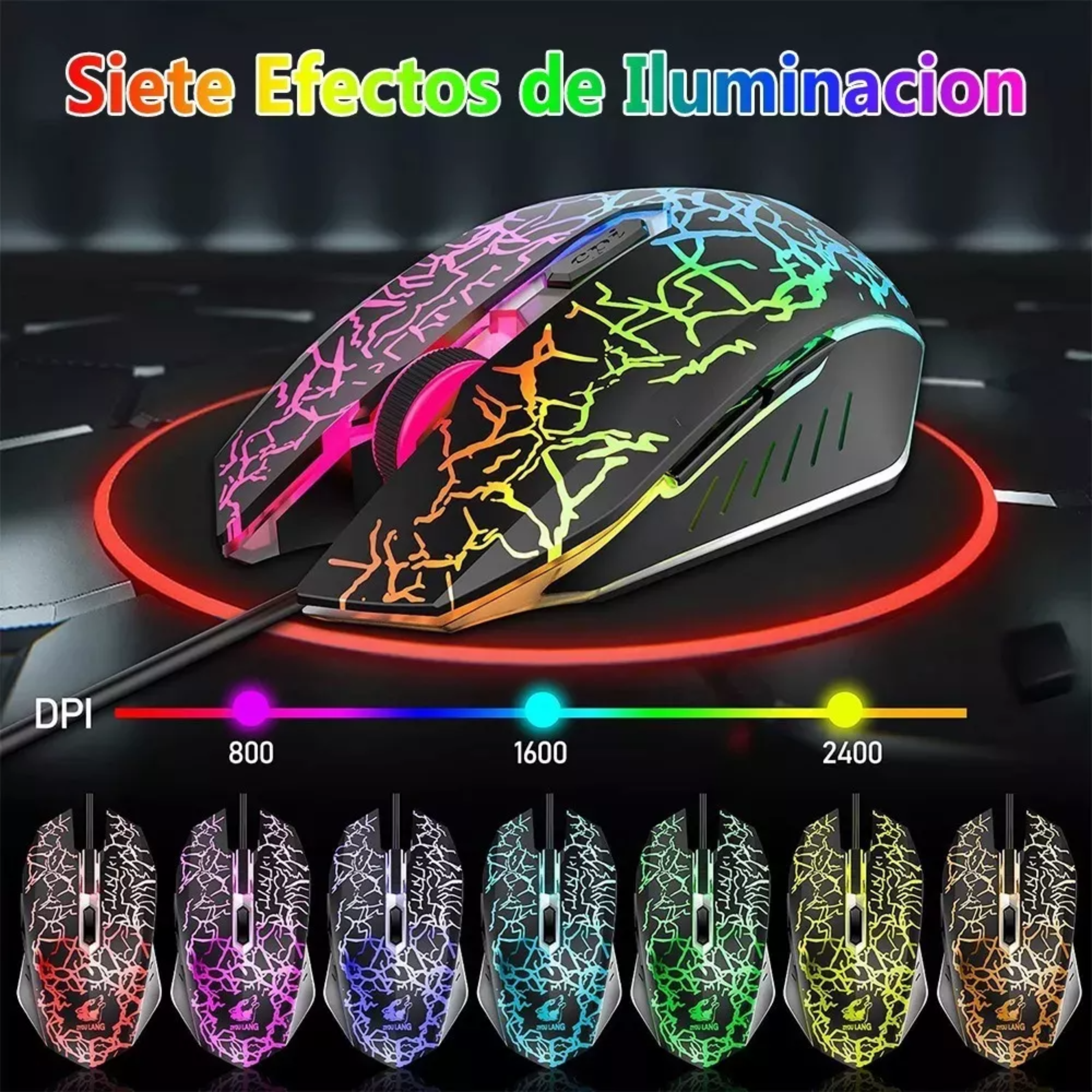 Kit de teclado y mouse Free Wolf T13 - Con cable - Luz Retroiluminación - 2400dpi - Mousepad - Español Latinoamérica - Para Pc Windows 7, 8, 10 O Mac Os - Color negro.