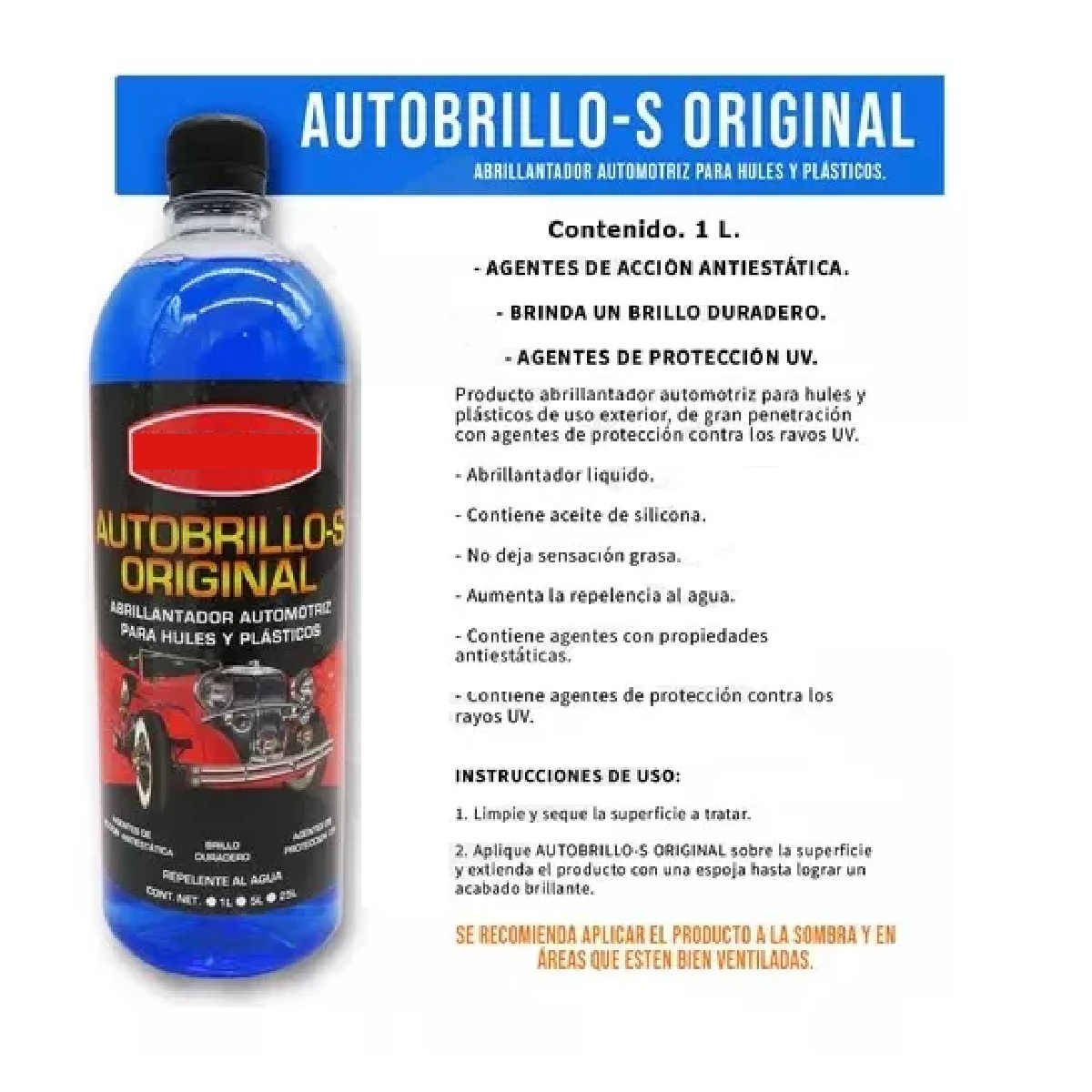 Autobrillo S Azul Margrey 1 Litro Abrillantador De Plásticos.
