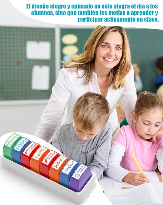 Juego de 8 sellos para maestros Sello de Oficina Motivacionales ideal para Calificar Suministros en el Aula