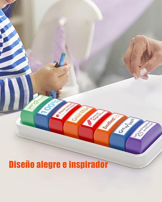 Juego de 8 sellos para maestros Sello de Oficina Motivacionales ideal para Calificar Suministros en el Aula