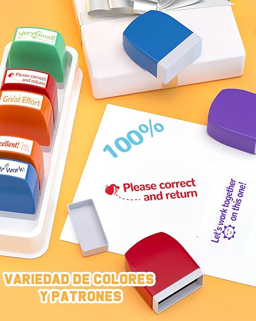 Juego de 8 sellos para maestros Sello de Oficina Motivacionales ideal para Calificar Suministros en el Aula