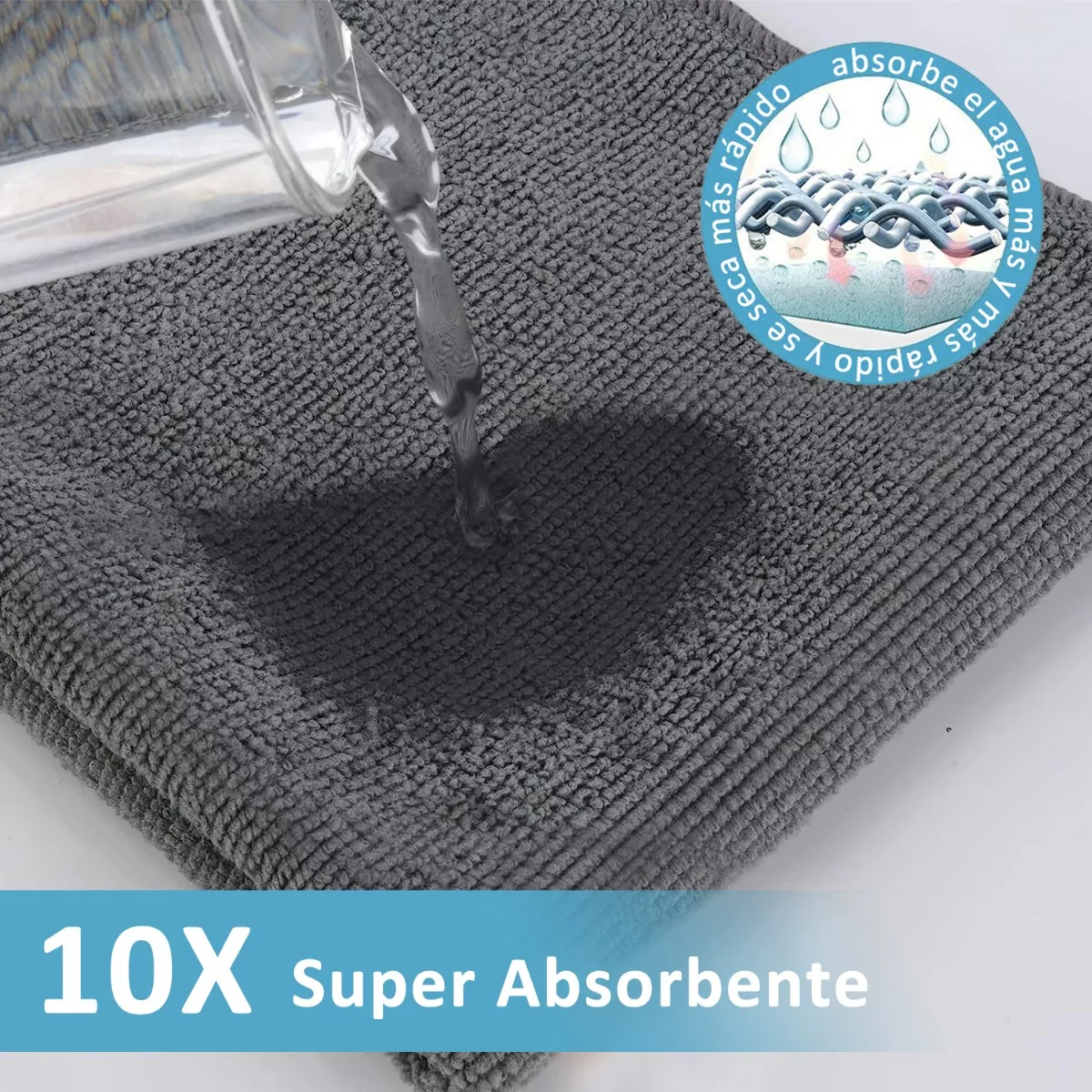 Trapo Paño De Microfibra Multiusos 40x40 Cm Paquete 12 Pzs Gris.